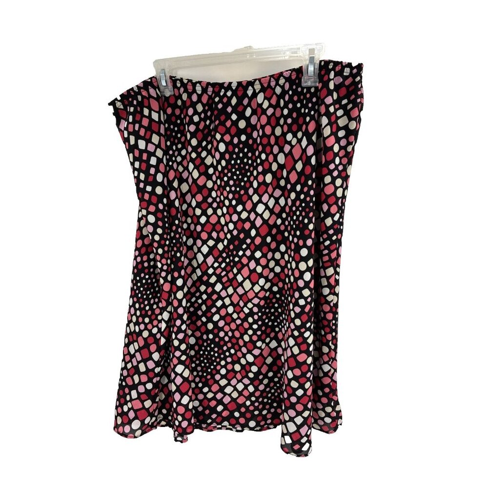 George Womens Plus Skirt 22W 24W Black Pink Polka Dot A Line Flowy